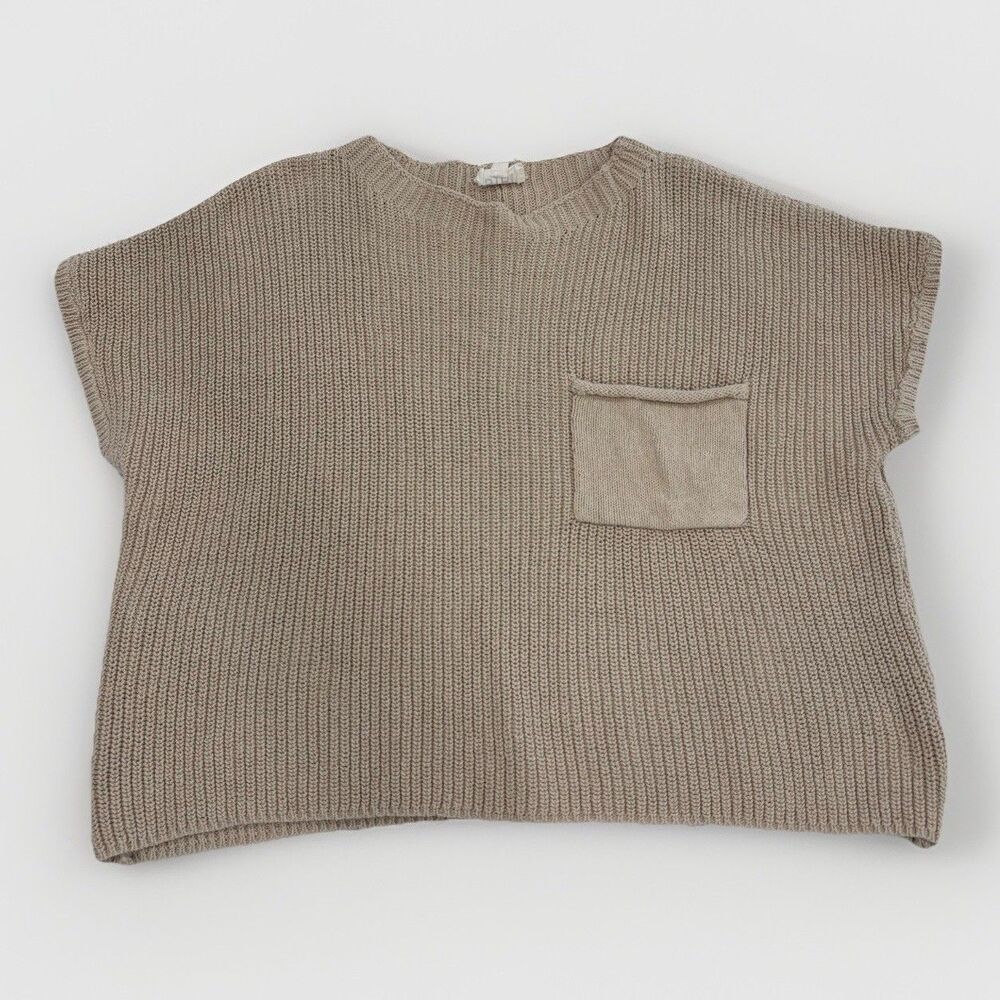 Bibi Sweater Top Womens Size Medium Knit Oatmeal Neutral Sleeveless Minimalist
